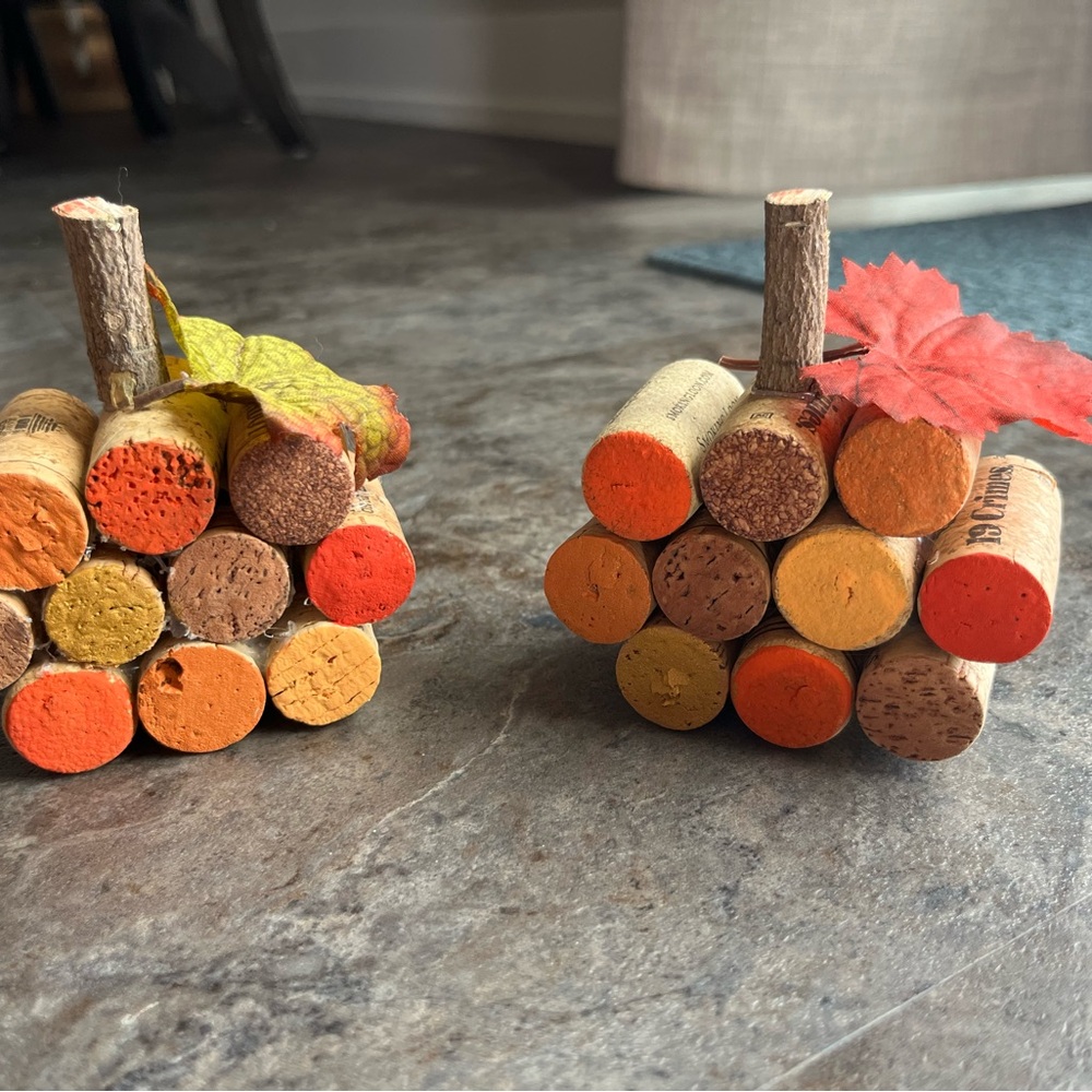 Cork Pumpkin Decor with Leaves